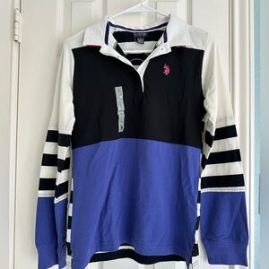 U.S. Polo Assn. L/S color-block Girls Large rugby shirt purple White Black Pink